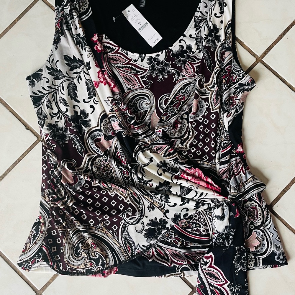 NWT! White House Black Market Paisley Faux Wrap dressy sleeveless top! Sz large!